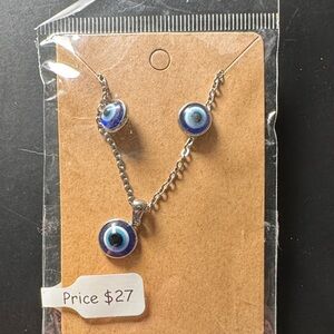 Blue Evil Eye Necklace and Earring Set